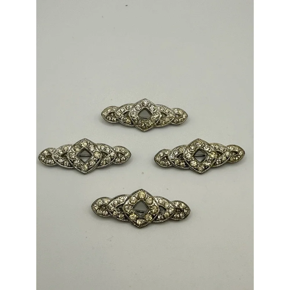 Vintage Bar Brooch Lot of Four Goody Pat Pending Clear Rhinestone READ